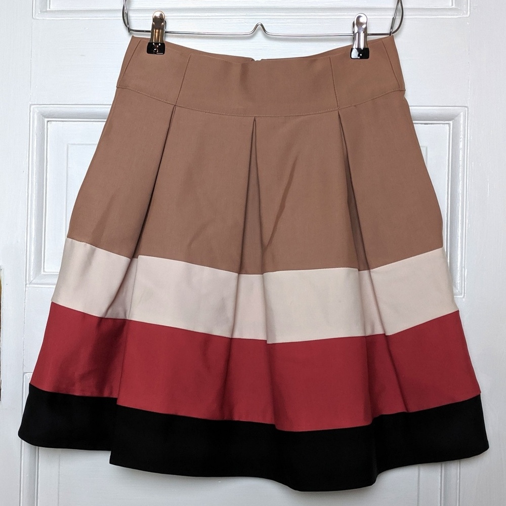 Zara Basic Color Block Pleated Flare Skirt